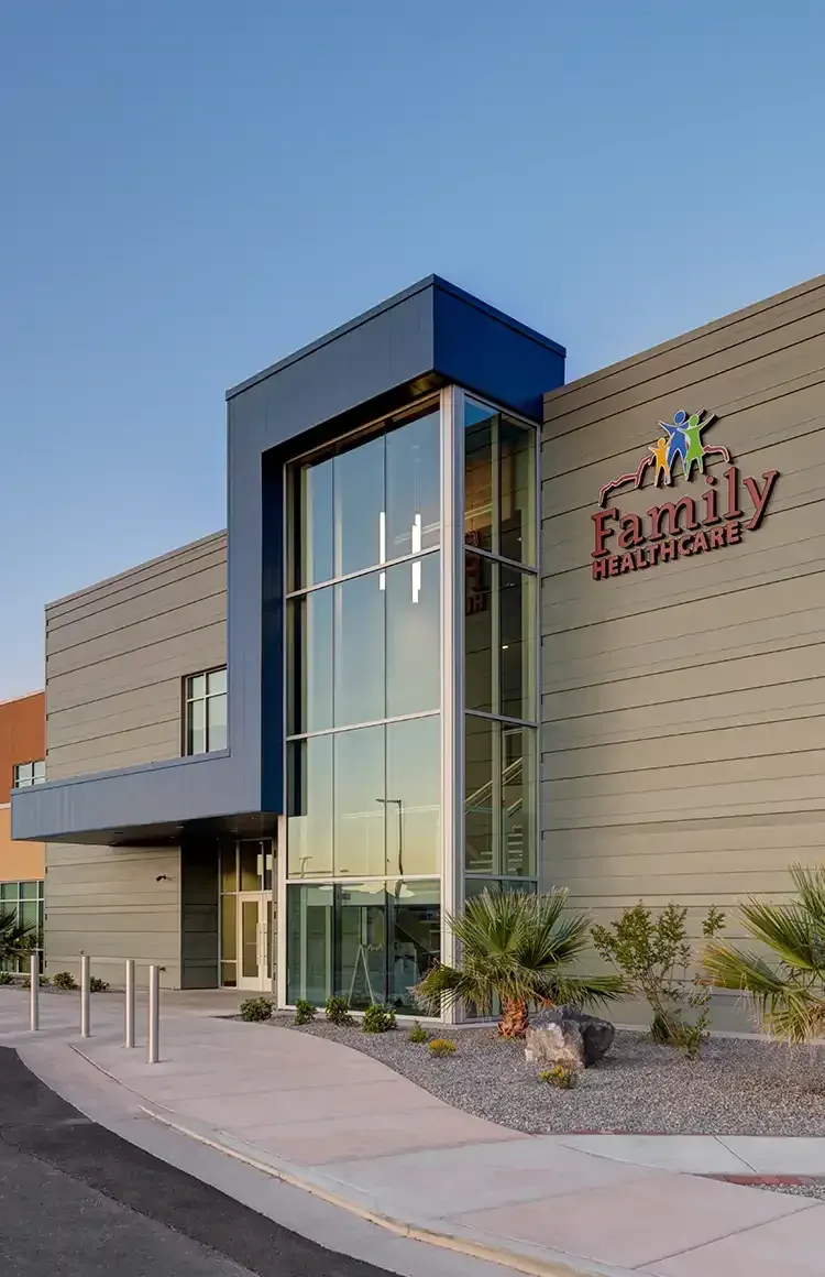 St. George Family Healthcare, a clinic entrance of glass and metal panels